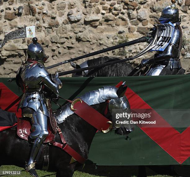 Jousting re-enactment takes place at Framlingham Castle on July 23, 2016 in Framlingham, England. English Heritage have launched a petition calling...