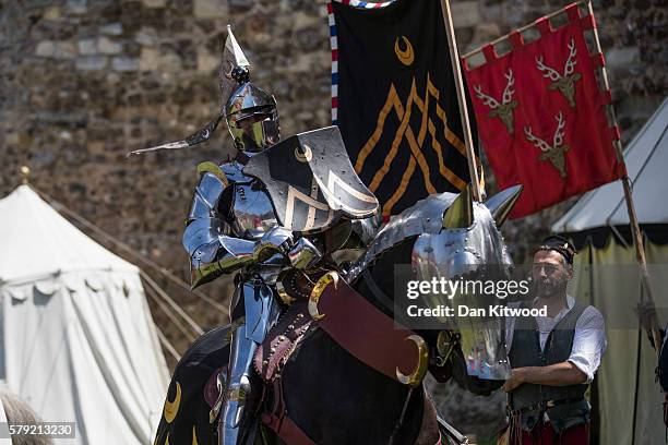 Jousting re-enactment takes place at Framlingham Castle on July 23, 2016 in Framlingham, England. English Heritage have launched a petition calling...