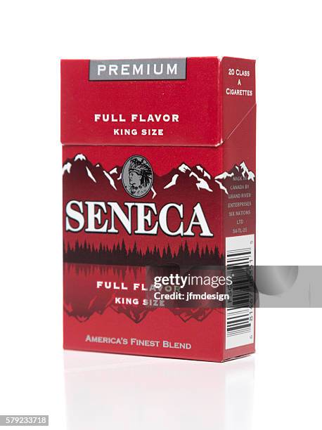 seneca premium cigarettes box side - cigarette pack red stock pictures, royalty-free photos & images