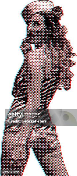 pop art retro pin up mädchen tragen eine tankini - pin up girl stock-grafiken, -clipart, -cartoons und -symbole