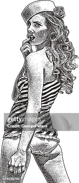 retro pin up girl wearing a tankini - vintage pin up girl stock illustrations