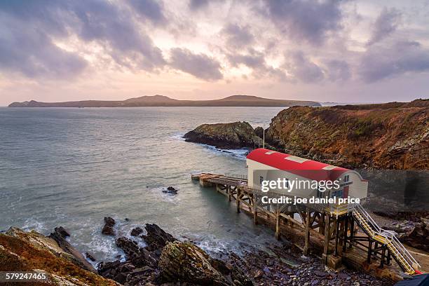 lifeboat station, rhosson, st david's, wales - st davids stock pictures, royalty-free photos & images