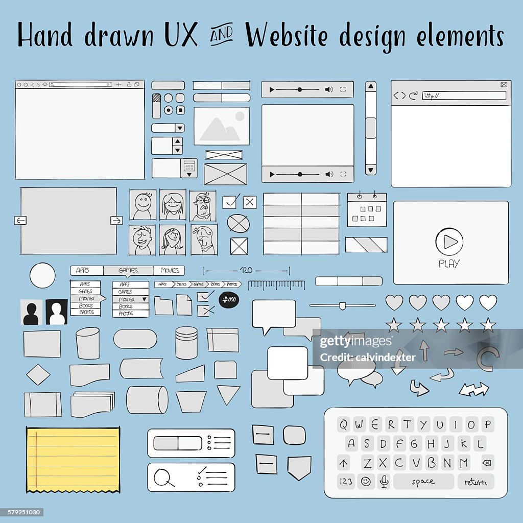 Hand drawn ux and website design elements