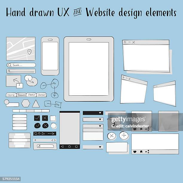 hand drawn ux and website design elements - share button stock illustrations