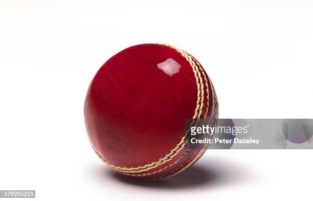 leather cricket ball with copy space - cricket ball stockfoto's en -beelden