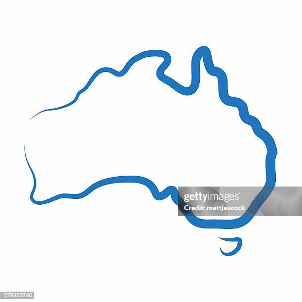 australia outline map made from a single line - map outline of australia stock illustrations