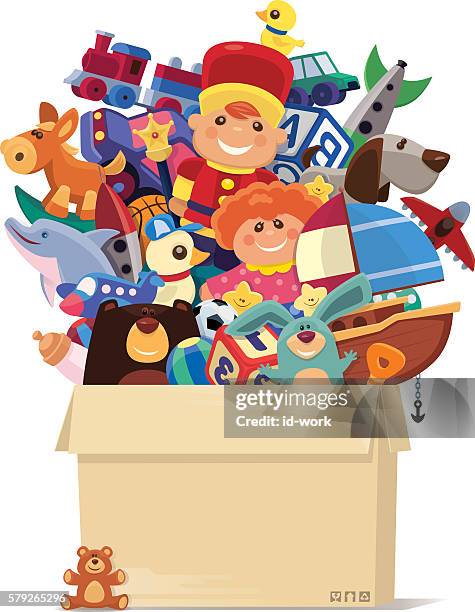 ilustrações de stock, clip art, desenhos animados e ícones de carton of toys - carrinho de brinquedo