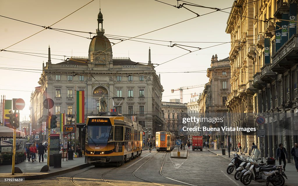 A tram downtown Milan