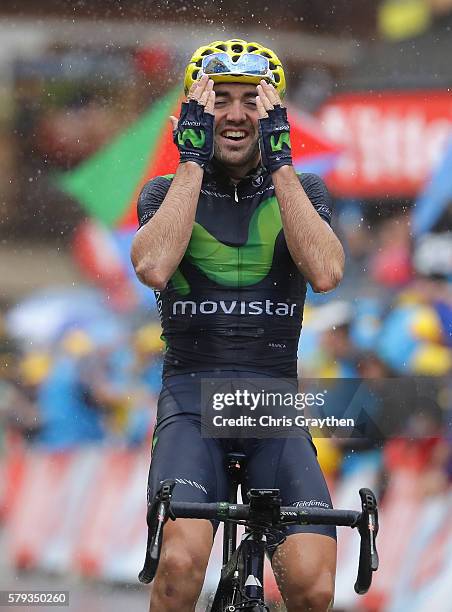 Jon Izaguirre of Spain and Movistar Team celebrates as he crosses the finish line to win stage twenty of the 2016 Le Tour de France, from Megeve to...