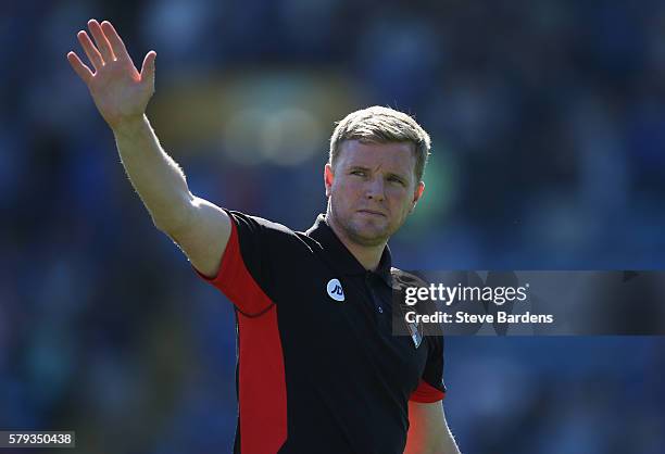The AFC Bournemouth manager Eddie Howe thanks the supporters after a Pre-Season Friendly match between Portsmouth FC and AFC Bournemouth at Fratton...