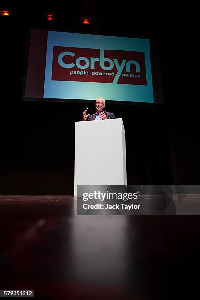 Labour Leader Jeremy Corbyn speaks at a rally at The Lowry theatre in Salford on July 23, 2016 in Manchester, England. Mr Corbyn, who faces a...