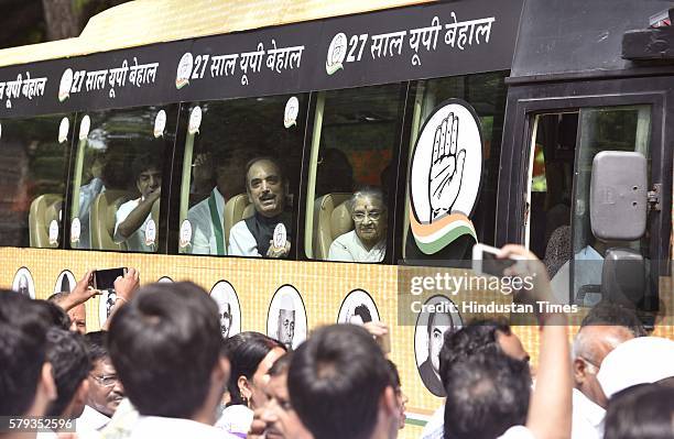 Congress UP in-charge Ghulam Nabi Azad and Chief Ministerial candidate Sheila Dikshit on the way after Congress President Sonia Gandhi with Vice...