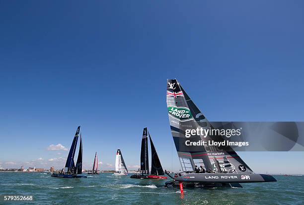 Land Rover BAR skippered by Ben Ainslie during day two of The 35th America's Cup Louis Vuitton World Series on July 23, 2016 in Portsmouth, United...