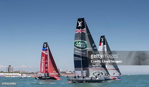 Land Rover BAR skippered by Ben Ainslie during day two of The 35th America's Cup Louis Vuitton World Series on July 23, 2016 in Portsmouth, United...