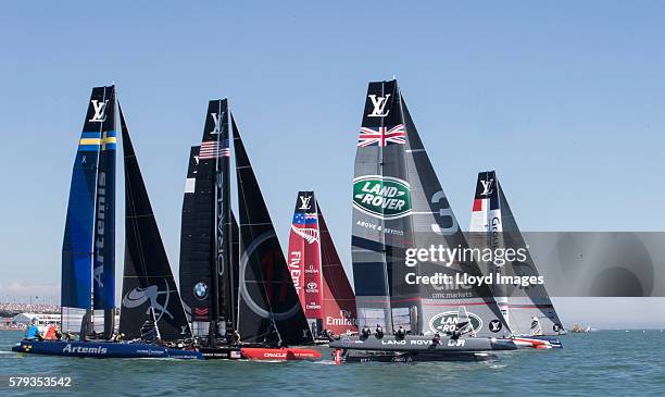 Land Rover BAR skippered by Ben Ainslie during day two of The 35th America's Cup Louis Vuitton World Series on July 23, 2016 in Portsmouth, United...