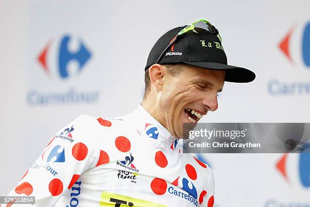 Rafal Majka of Poland and Tinkoff celebrates after recieving the Polka-Dot Jersey in stage twenty of the 2016 Le Tour de France, from Megeve to...