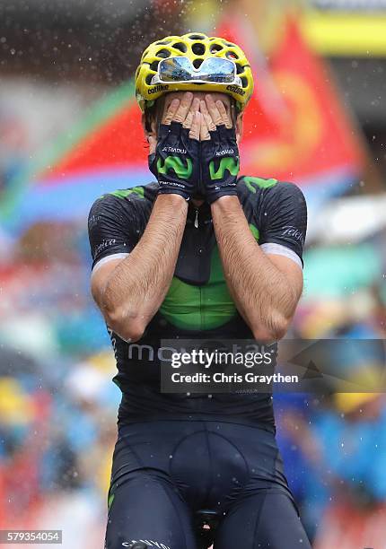 Jon Izaguirre of Spain and Movistar Team celebrates winning stage twenty of the 2016 Le Tour de France, from Megeve to Morzine on July 23, 2016 in...