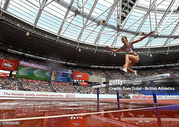 Habiba Ghribi of Tunisia in action during the Womens 3000m Steeplechase on day two of the Muller Anniversary Games at The Stadium - Queen Elizabeth...