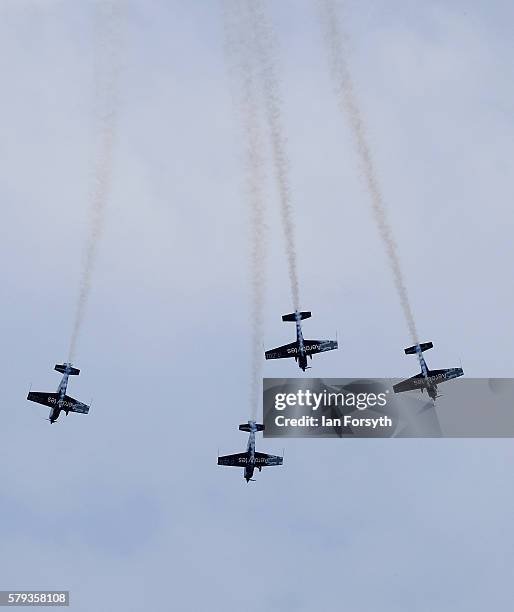 The Blades aerobatic team perform for spectators during the 28th Sunderland International Air show on July 23, 2016 in Sunderland, England. Held over...