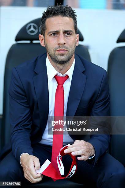 Head coach Yannick Ferrera of Standard Liege looks on prior to the Supercup match between Club Brugge and Standrad Liege at Jan-Breydel-Stadium on...