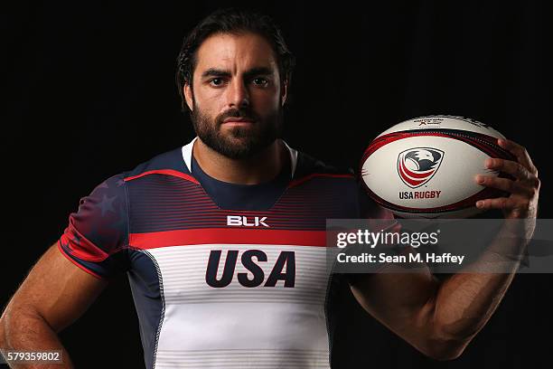 Nate Ebner of the USA Rugby Mens Sevens Team poses for a portrait at the Olympic Training Center on July 21, 2016 in Chula Vista, California.