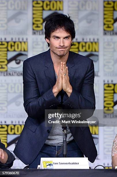 Actor Ian Somerhalder attends the "The Vampire Diaries" panel during Comic-Con International 2016 at San Diego Convention Center on July 23, 2016 in...