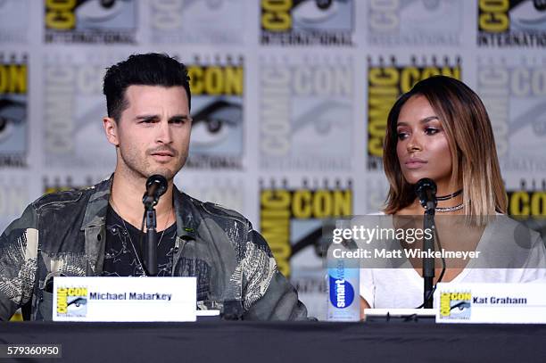 Actors Michael Malarkey and Kat Graham attend the "The Vampire Diaries" panel during Comic-Con International 2016 at San Diego Convention Center on...