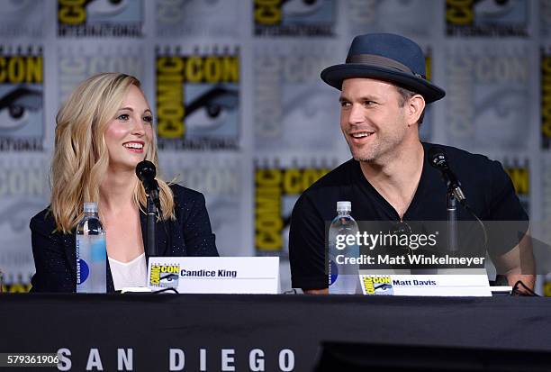 Actors Candice King and Matt Davis attend the "The Vampire Diaries" panel during Comic-Con International 2016 at San Diego Convention Center on July...