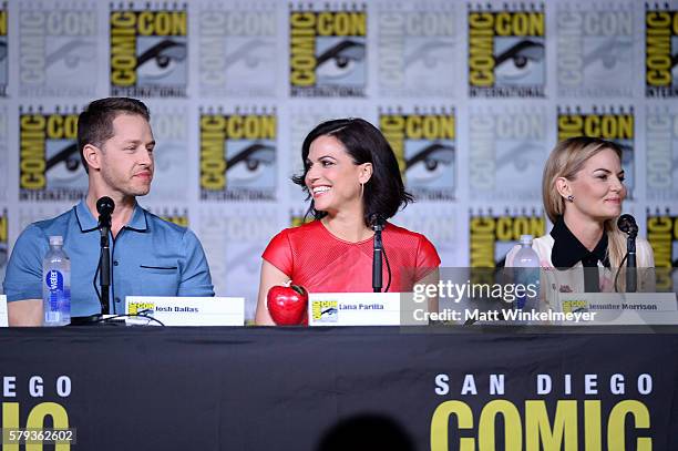 Actors Josh Dallas, Lana Parrilla and Jennifer Morrison attend the "Once Upon A Time" panel during Comic-Con International 2016 at San Diego...