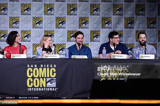 Actors Lana Parrilla, Jennifer Morrison and Colin O'Donoghue, writer/producers Adam Horowitz and Edward Kitsis attend the "Once Upon A Time" panel...