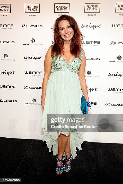 Mara Bergmann attends the Unique show during Platform Fashion July 2016 at Areal Boehler on July 23, 2016 in Duesseldorf, Germany.