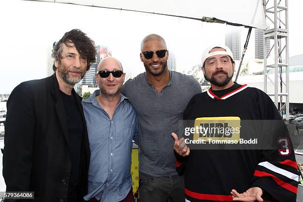 Writers Neil Gaiman, Michael Green, actor Ricky Whittle and host Kevin Smith attend the IMDb Yacht at San Diego Comic-Con 2016: Day Three at The IMDb...