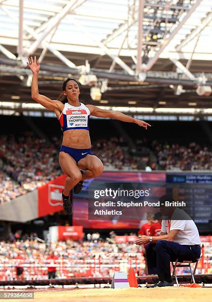 Katarina Johnson-Thompson of Great Britain in the womens long jump during day two of the Muller Anniversary Games at The Stadium - Queen Elizabeth...