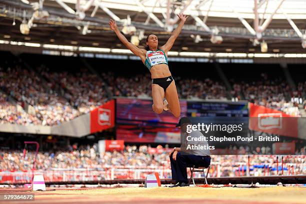 Jessica Ennis-Hill of Great Britain in the womens long jump during day two of the Muller Anniversary Games at The Stadium - Queen Elizabeth Olympic...