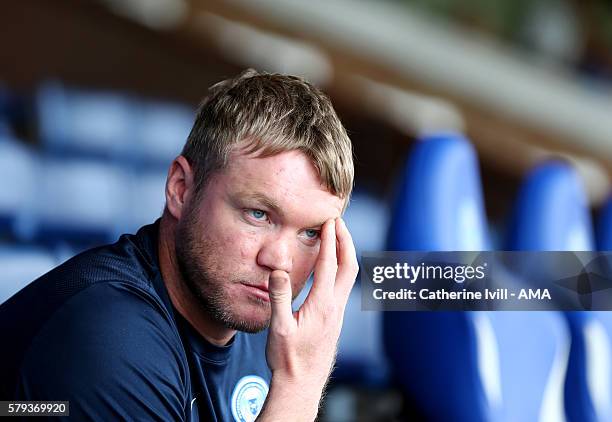 Grant McCann manager of Peterborough United during the Pre-Season Friendly match between Peterborough United and Leeds United at London Road Stadium...