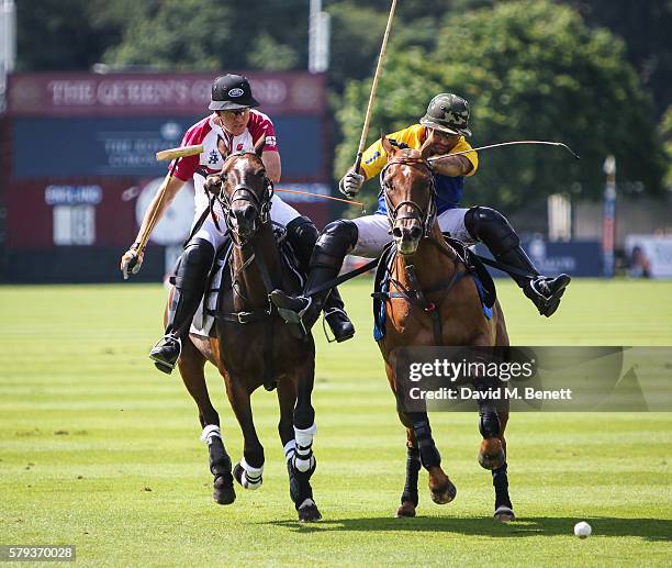 Polo players seen at the Royal Salute Coronation Cup at Guards Polo Club on July 23, 2016 in Egham, England.