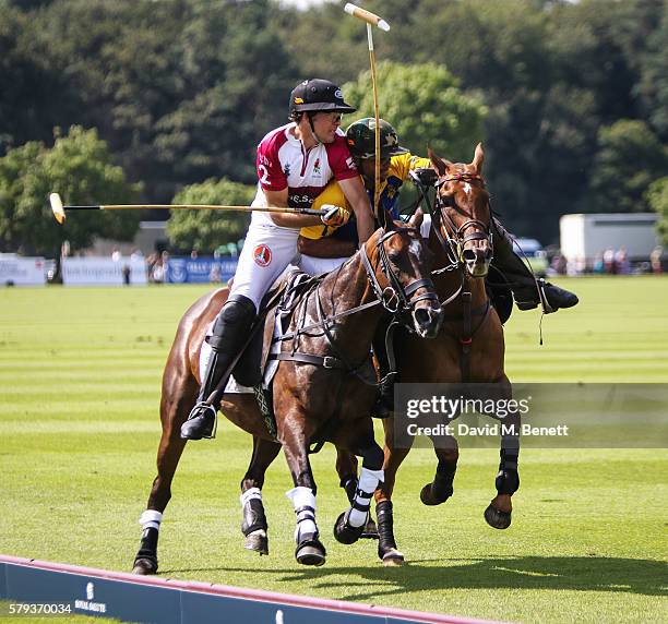 Polo players seen at the Royal Salute Coronation Cup at Guards Polo Club on July 23, 2016 in Egham, England.