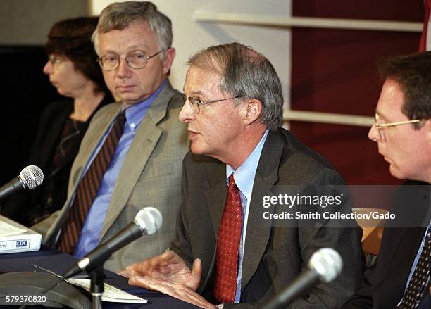 Centers for Disease Control and Prevention Bioterrorism Preparedness Press Briefing, August 27, 2002. Panel L-R: Kathleen M. Rest, PhD, MPA, Dep....