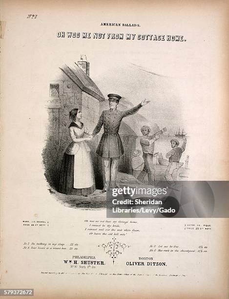 Sheet music cover image of the song 'American Ballads Oh Woo Me Not From My Cottage Home', with original authorship notes reading 'Words by Amanda M...