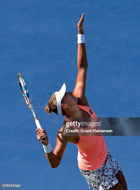 Yanina Wickmayer of Belgium serves during her 6-4, 6-2 win over Yulia Putintseva of Kazakhstan in the semifinals of the Citi Open at Rock Creek...