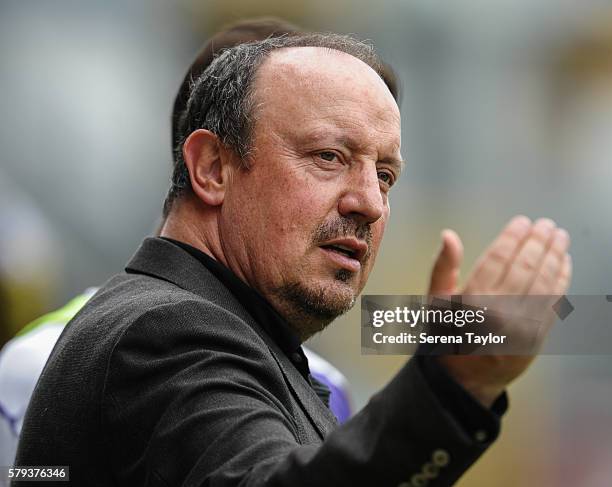 Newcastle Unitedâs Manager Rafael Benitez gestures from pitch side during the Pre Season Friendly match between KSC Lokeren and Newcastle United on...