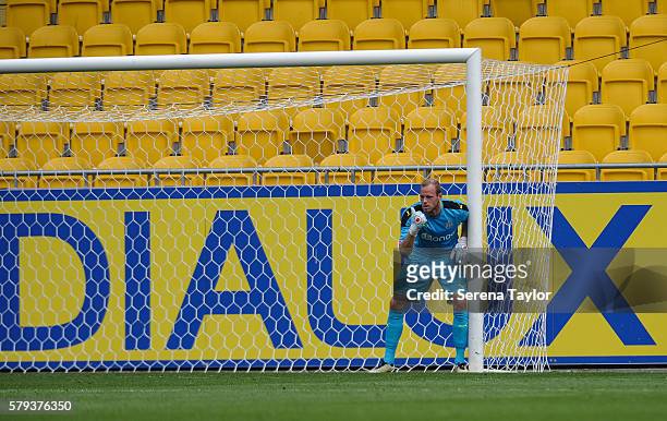 Goalkeeper Matz Sels of Newcastle stands in goal during the Pre Season Friendly match between KSC Lokeren and Newcastle United on July 23 in Lokeren,...