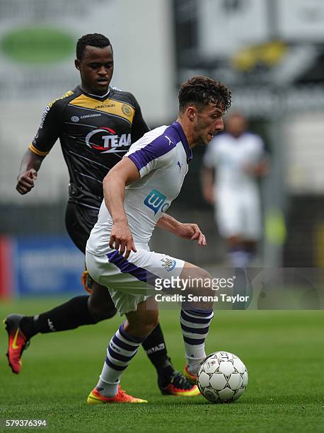 Jamie Sterry of Newcastle controls the ball during the Pre Season Friendly match between KSC Lokeren and Newcastle United on July 23 in Lokeren,...