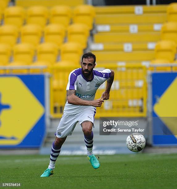 Jesus Gamez of Newcastle controls the ball during the Pre Season Friendly match between KSC Lokeren and Newcastle United on July 23 in Lokeren,...