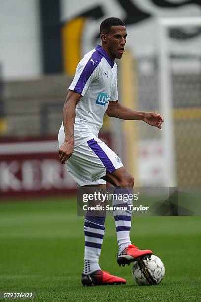 Isaac Hayden of Newcastle controls the ball during the Pre Season Friendly match between KSC Lokeren and Newcastle United on July 23 in Lokeren,...