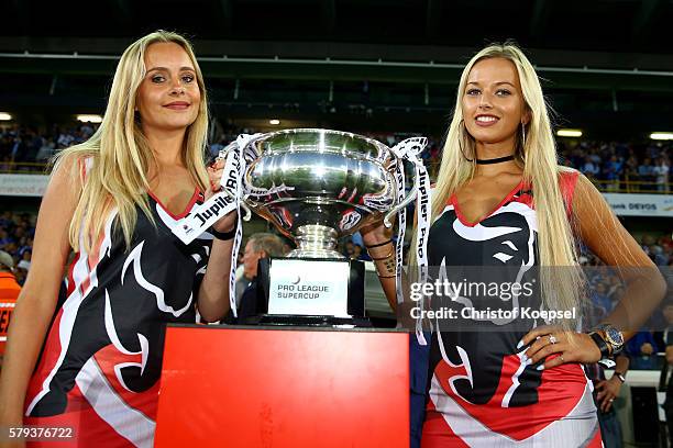 The Supcercup trophy is seen prior to the Supercup match between Club Brugge and Standrad Liege at Jan-Breydel-Stadium on July 23, 2016 in Brugge,...