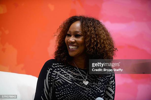 Recording artist Yolanda Adams speaks at the State Farm Color Full Lives Art Gallery during the 2016 State Farm Neighborhood Awards at Mandalay Bay...