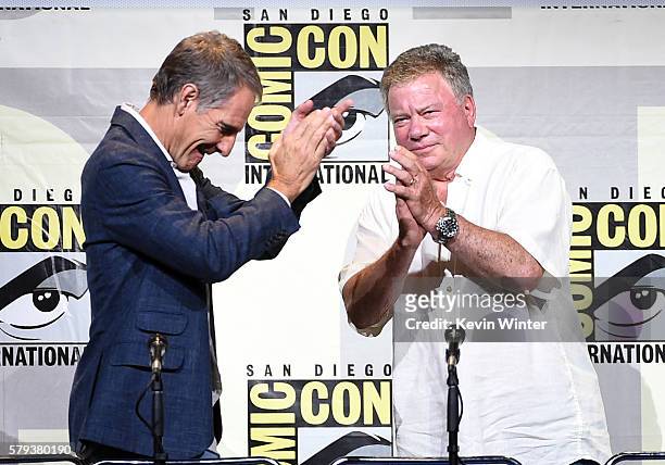Actors Scott Bakula and William Shatner attend the "Star Trek" panel during Comic-Con International 2016 at San Diego Convention Center on July 23,...