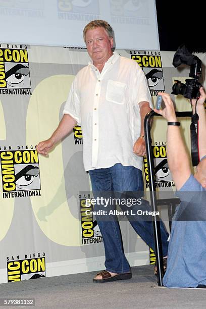 Actor William Shatner attends the "Star Trek" panel during Comic-Con International 2016 at San Diego Convention Center on July 23, 2016 in San Diego,...