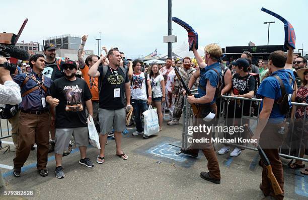 Guests attend the "Ash vs Evil Dead" autograph signing during Comic-Con International 2016 at PETCO Park on July 23, 2016 in San Diego, California.